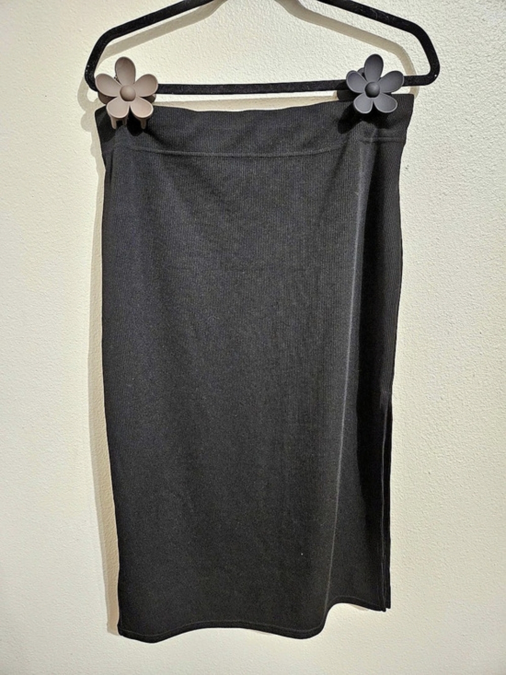 Halara Ribbed High Waisted Split Bodycon Midi Casual Skirt Black